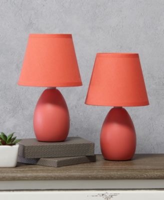 Nauru 9.45" Traditional Petite Ceramic Oblong Bedside Table Desk Lamp Two Pack Set, Tapered Drum Fabric Shade 