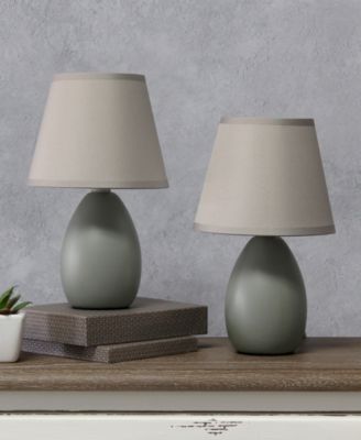 Nauru 9.45" Traditional Petite Ceramic Oblong Bedside Table Desk Lamp Two Pack Set, Tapered Drum Fabric Shade 