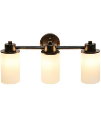 Essentix Contemporary Three Light Metal and Opaque White Glass Shade Vanity Uplight Downlight Wall Mounted Fixture 