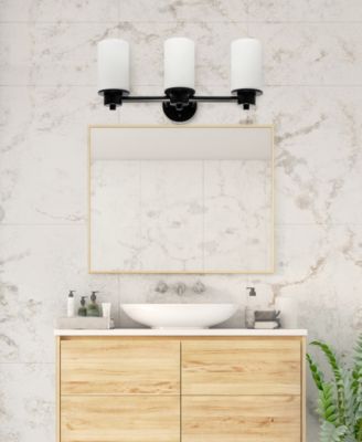 Essentix Contemporary Three Light Metal and Opaque White Glass Shade Vanity Uplight Downlight Wall Mounted Fixture 