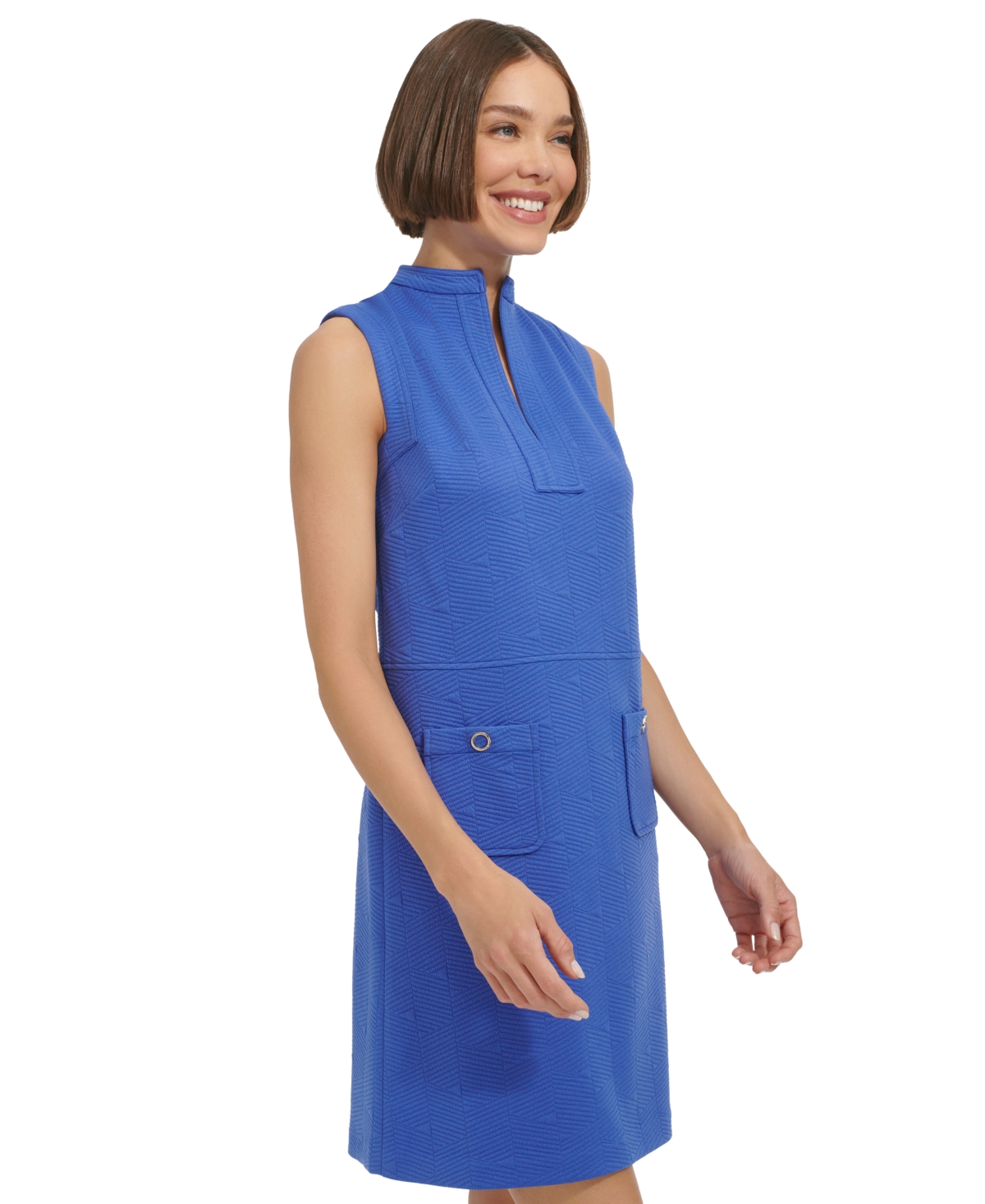 Shop Tommy Hilfiger Women's Split-neck Jacquard Shift Dress In Amparo Blu
