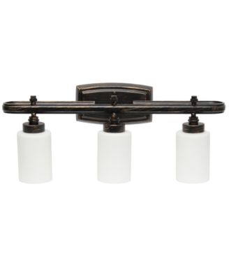 Essentix Contemporary Three Light Metal and Opaque White Glass Shade Vanity Uplight Downlight Wall Mounted Fixture 