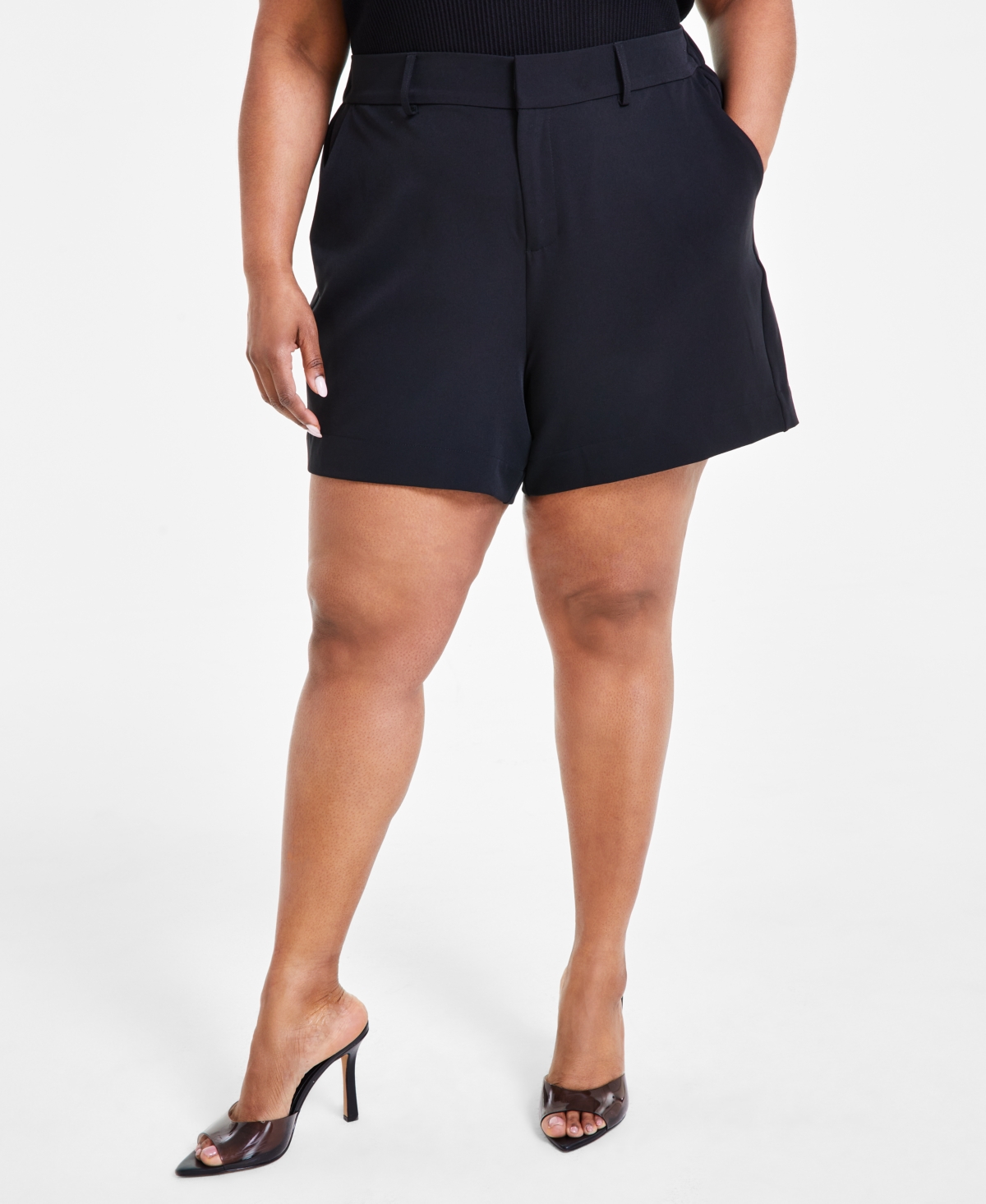 Shop Nina Parker Trendy Plus Size Tailored Shorts In Black Beau