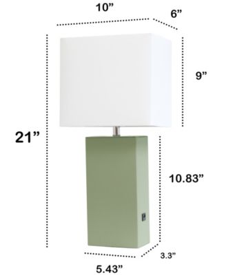 Lalia Home Lexington 21" Leather Base Modern Home D&eacute;cor Bedside Table Lamp with USB Charging Port 