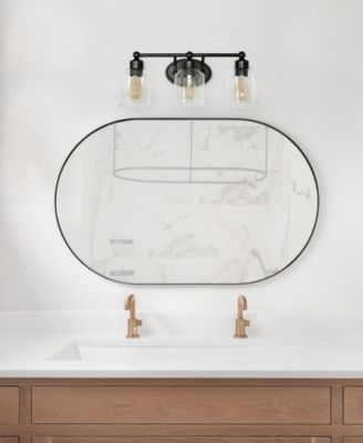 Studio Loft Modern Three Light Metal and Clear Seeded Glass Shade Vanity Uplight Downlight Wall Mounted Fixture 