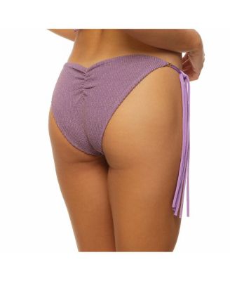 Women's Crinkle Lurex Reversible Scrunch Tie Side Bikini Bottom