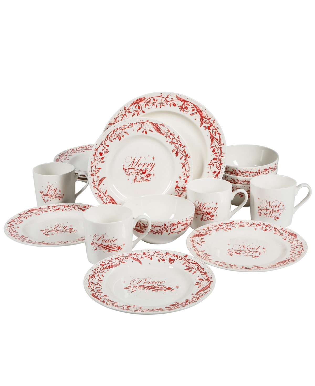 Holiday Vines 16 Piece Dinnerware Set, Service for 4 - White