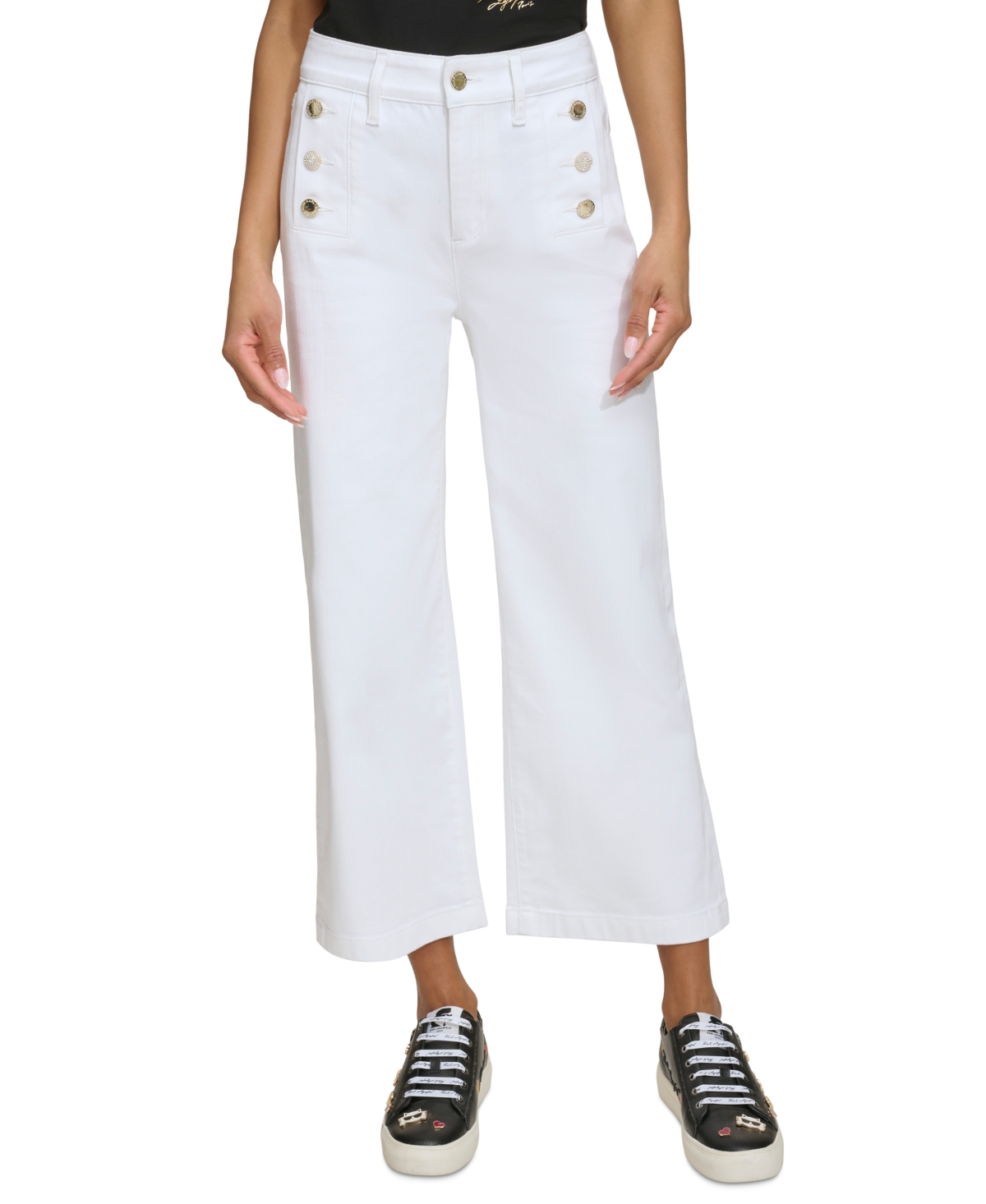 Shop Karl Lagerfeld Women's Wide-leg Sailor Jeans In White,denim