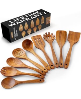 9-Piece Natural Teak Wooden Utensils for Cooking