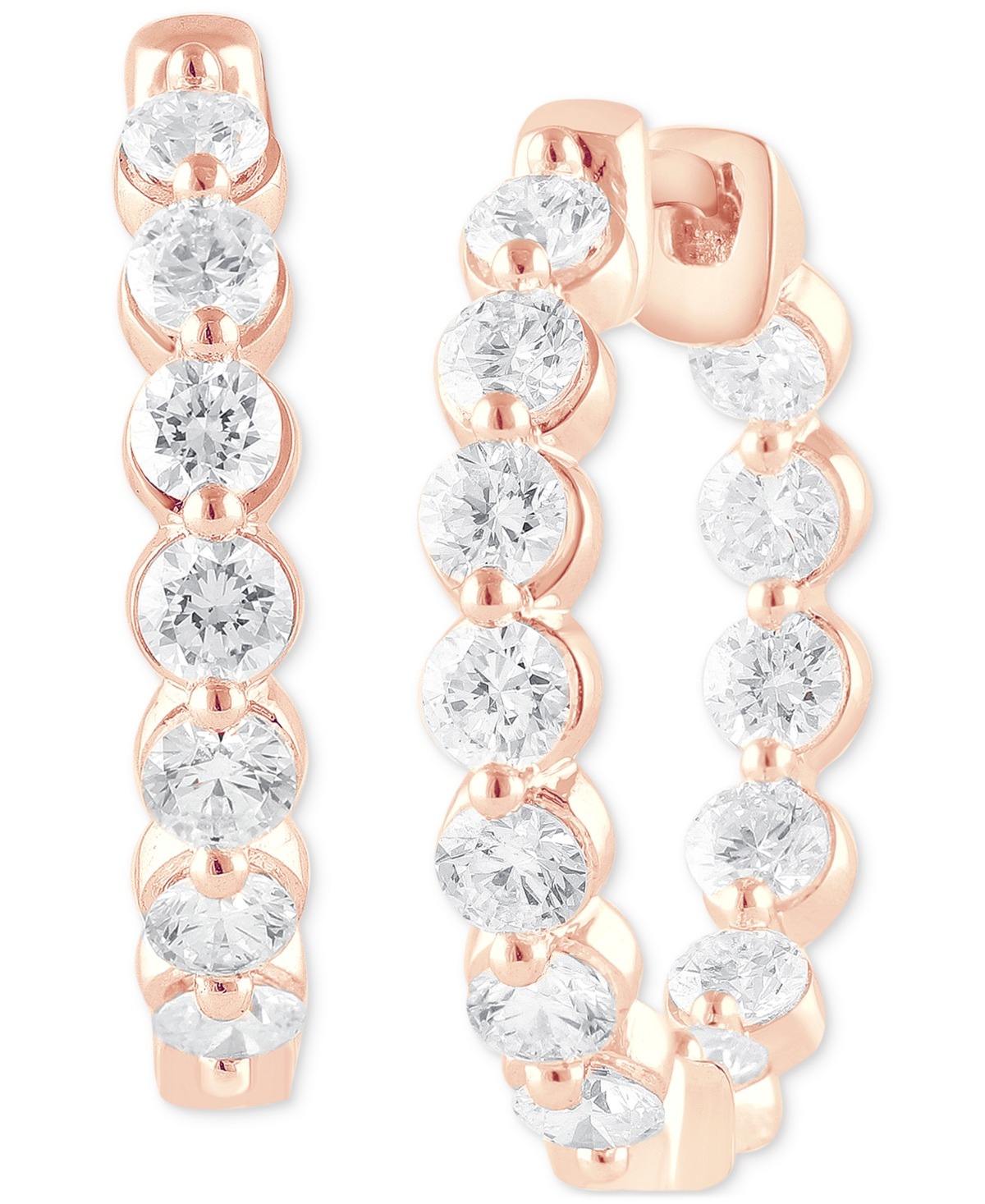 Shop Badgley Mischka Lab Grown Diamond Bezel In & Out Small Hoop Earrings (2 Ct. T.w.) In 14k White, Yellow Or Rose Gold