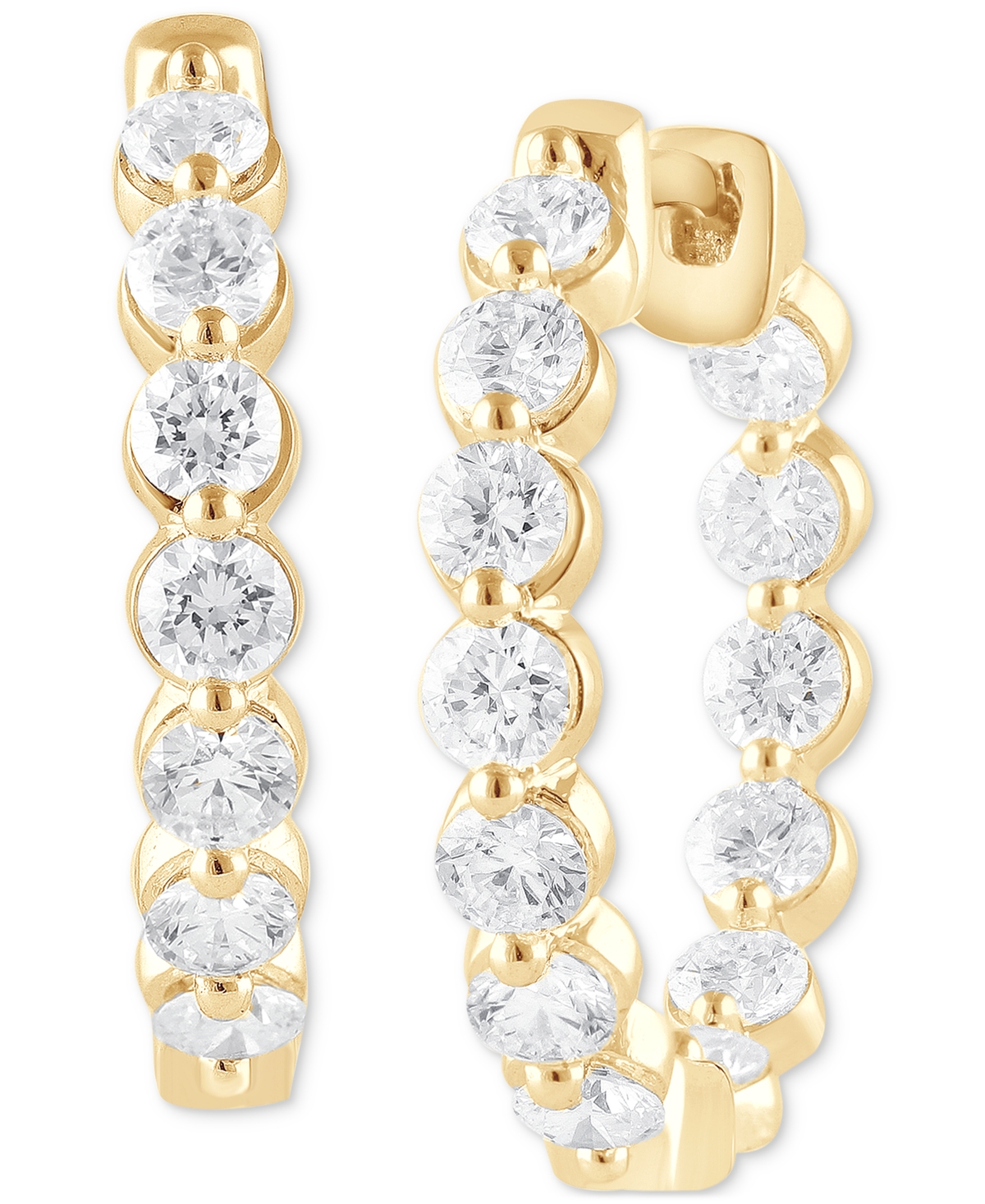 Shop Badgley Mischka Lab Grown Diamond Bezel In & Out Small Hoop Earrings (2 Ct. T.w.) In 14k White, Yellow Or Rose Gold In Yellow Gold