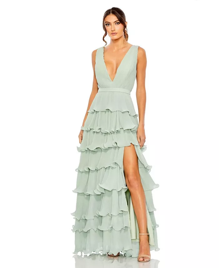Women's Sleeveless Ruffle Tiered Evening Gown - thumbnail 7