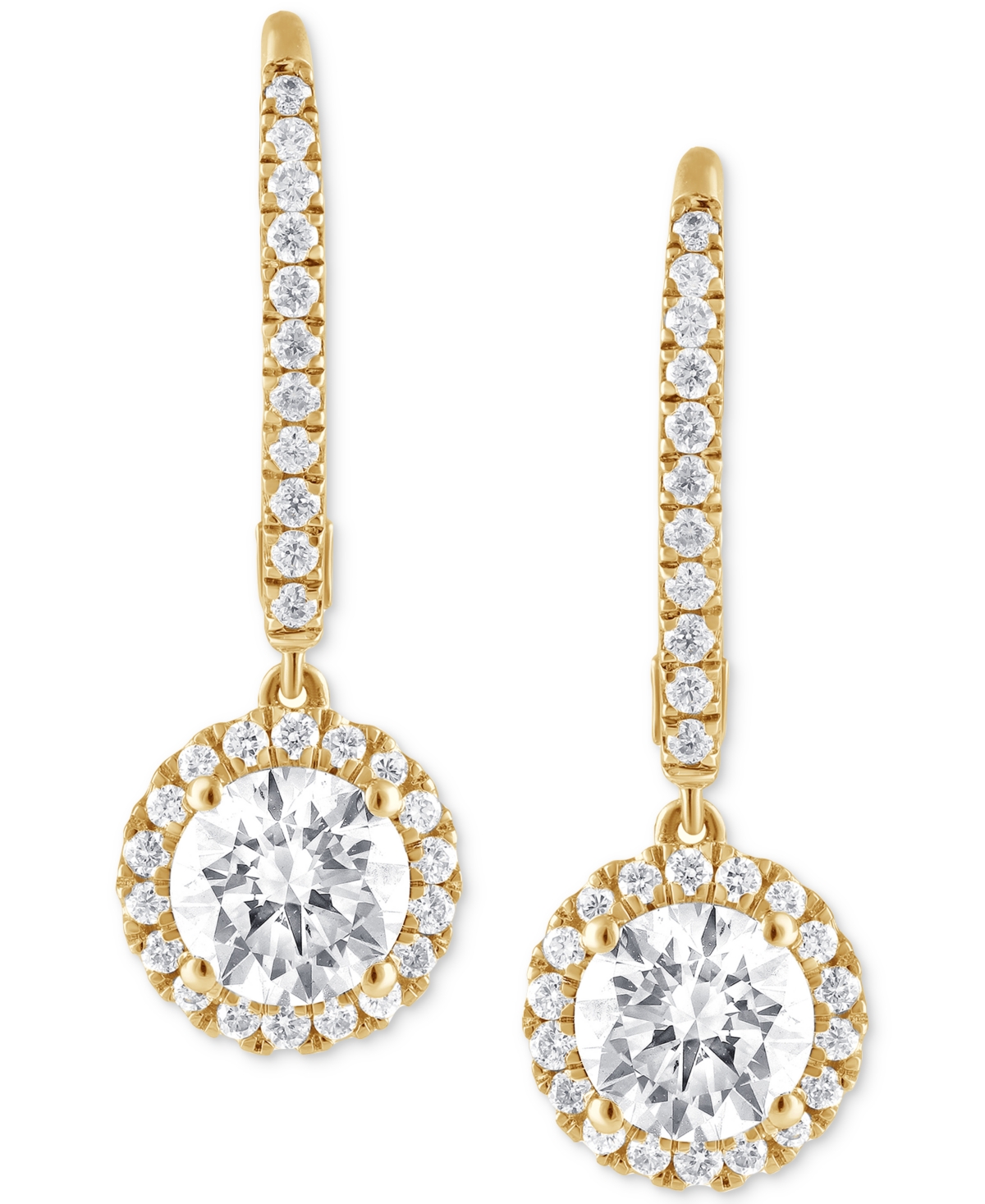 Badgley Mischka Lab Grown Diamond Halo Drop Earrings (1-1/4 ct. t.w.) in 14k White, Yellow or Rose Gold