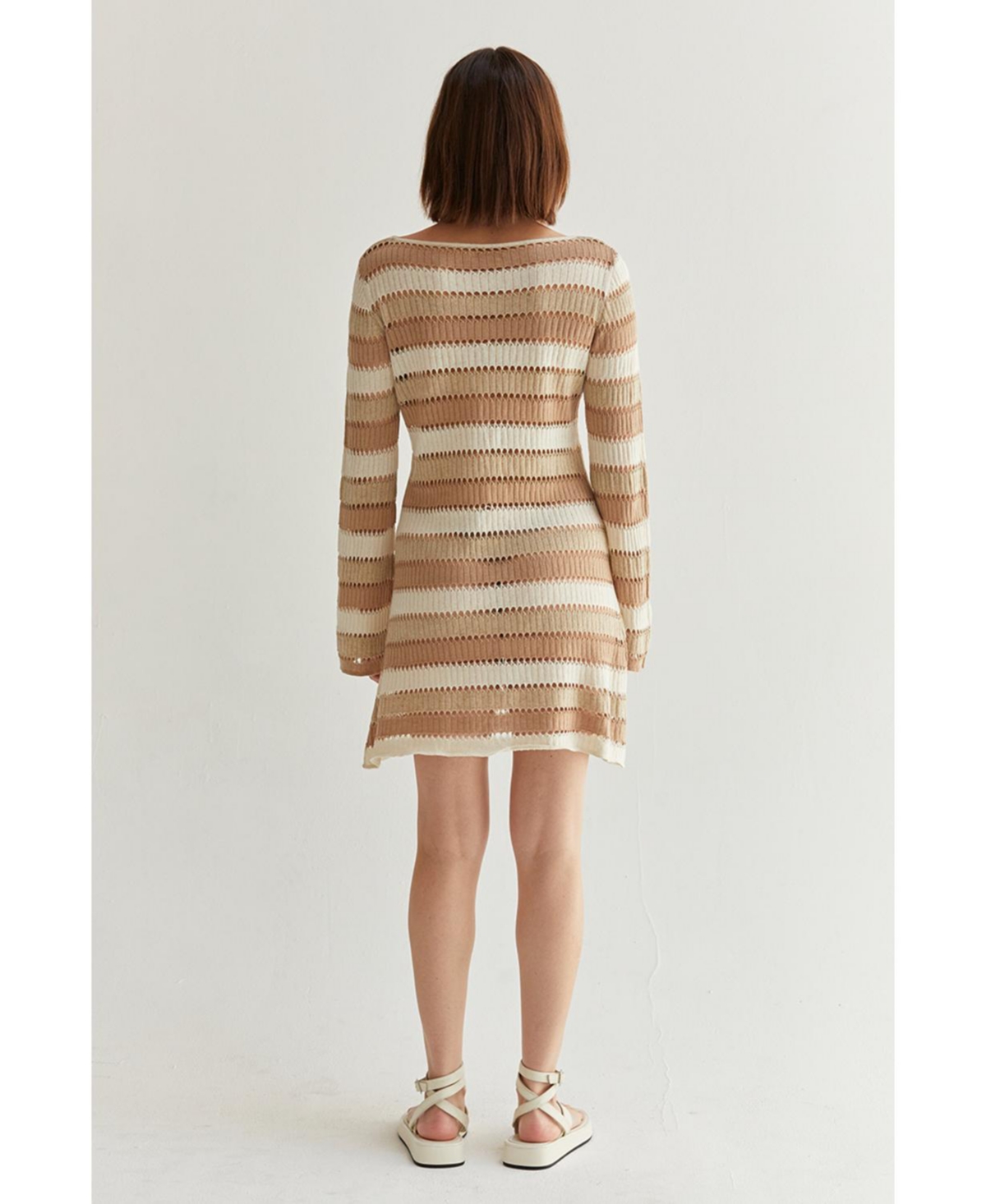 Crescent Women's Noelle Stripe Play Cover Up Mini Dress -pastel brown + tan multi
