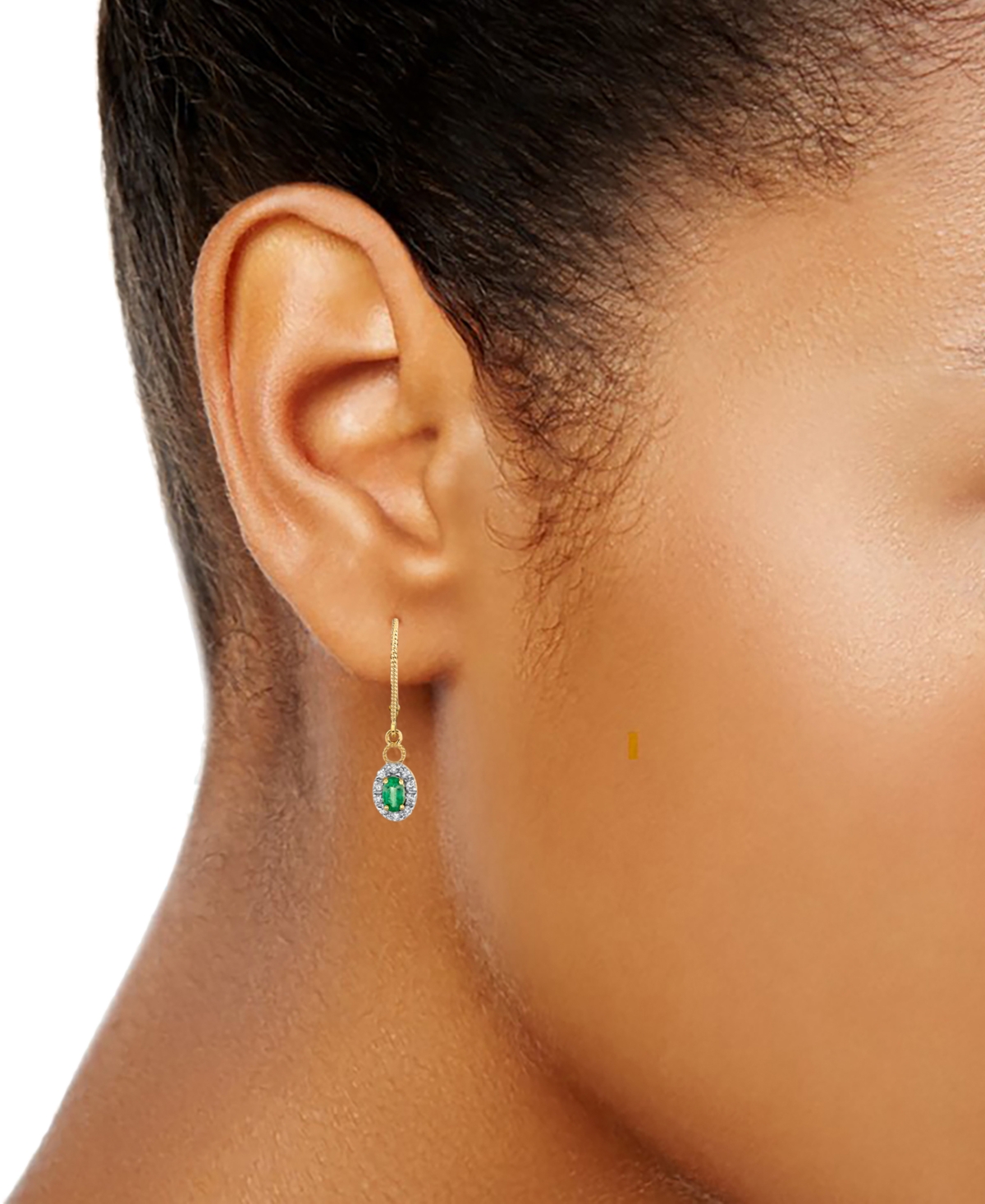 Macy's Emerald (1/2 Ct. T.w.) & Diamond (1/5 Ct. T.w.) Halo Drop Earrings In 14k Gold In Emerald