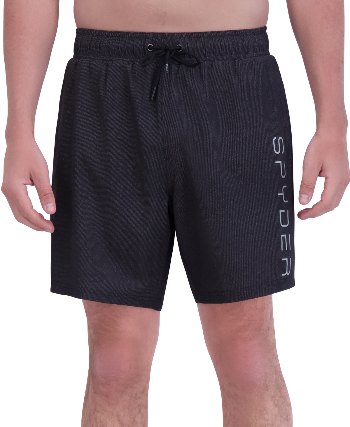 Shop Spyder Men's Stretch Twill-print 7" Swim Trunks With Compression Liner In Noir