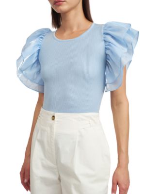 En Saison Women's Antoinette Flutter-Sleeve Bodysuit
