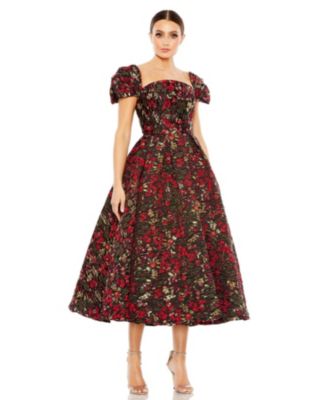 【Mac Duggal】フローラルブロケードキャップスリーブ ドレス Mac Duggal Women's Floral Brocade Cap Sleeve A Line Dress