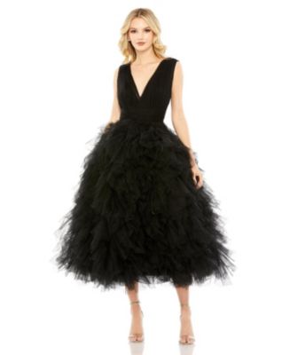 （US発）Mac Duggal クルーネック装飾Aラインドレス Multicolor Ruffle Scoop Neck Floral A-Line Dress | Mac Duggal