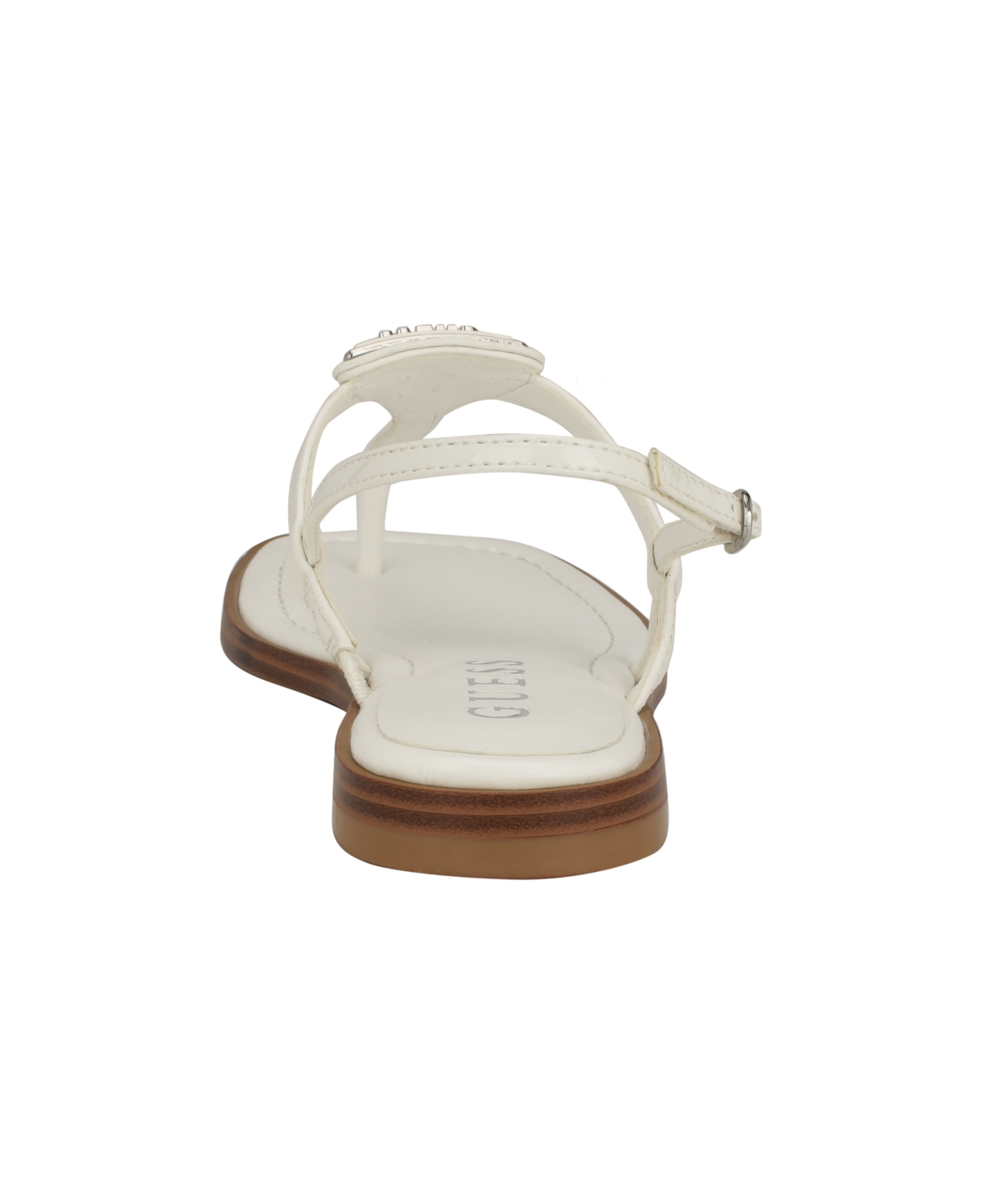 Shop Guess Women's Rainey Logo Sqaure Toe T-strap Flat Sandals In White