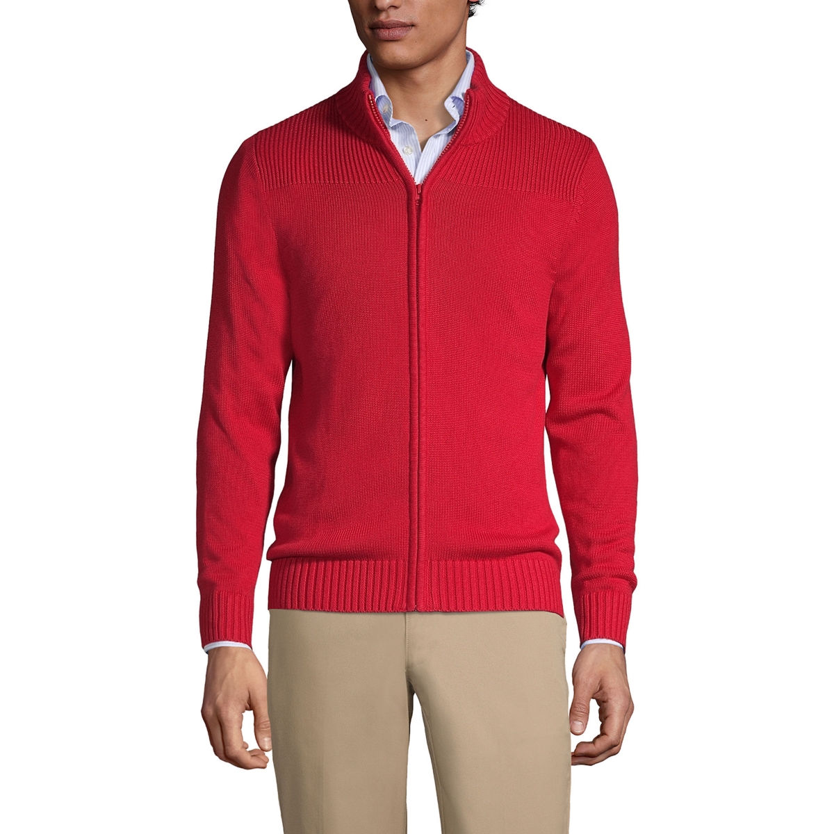 Men's School Uniform Cotton Modal Zip Front Cardigan Sweater - Red