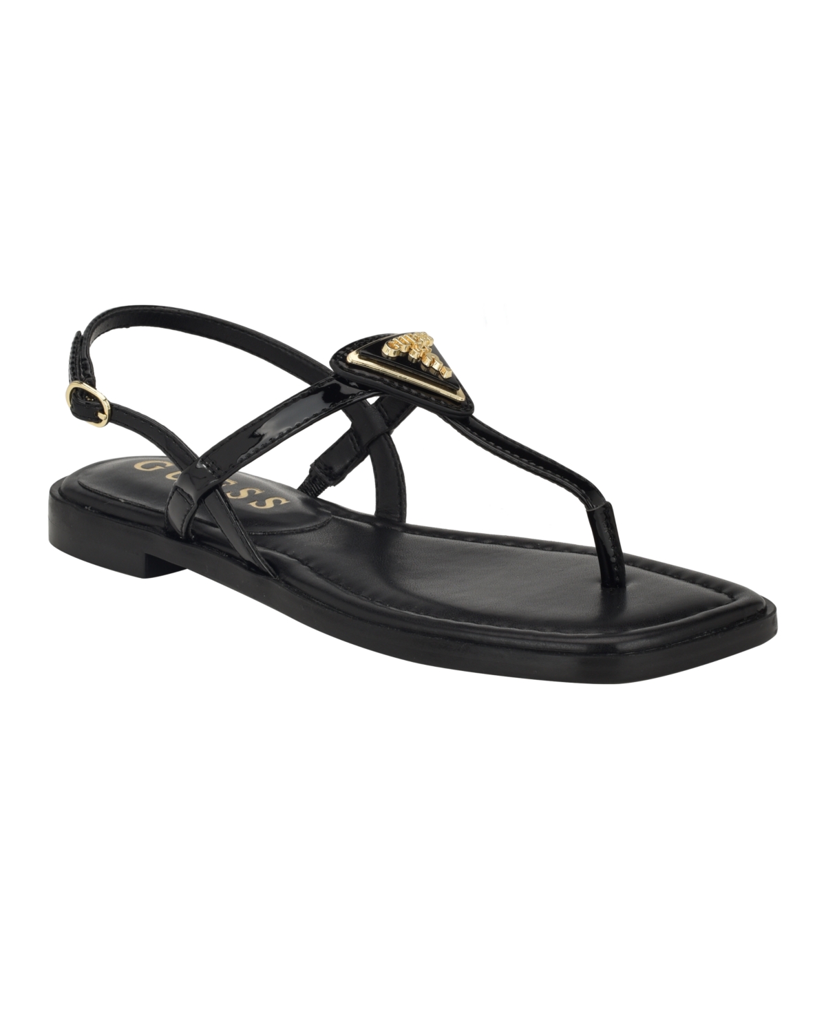 Guess Women's Rainey Logo Sqaure Toe T-strap Flat Sandals In Black
