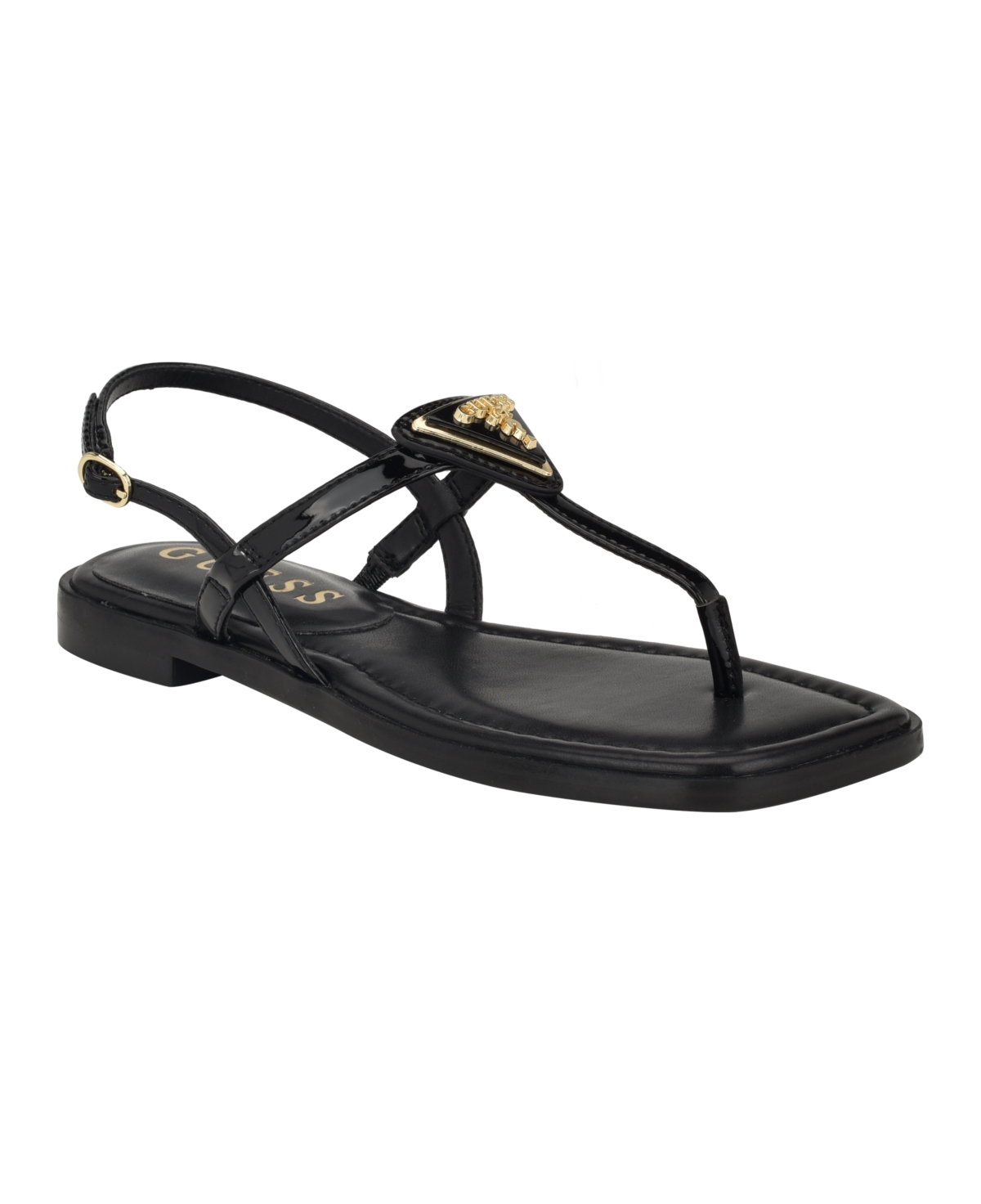 Shop Guess Women's Rainey Logo Sqaure Toe T-strap Flat Sandals In Black