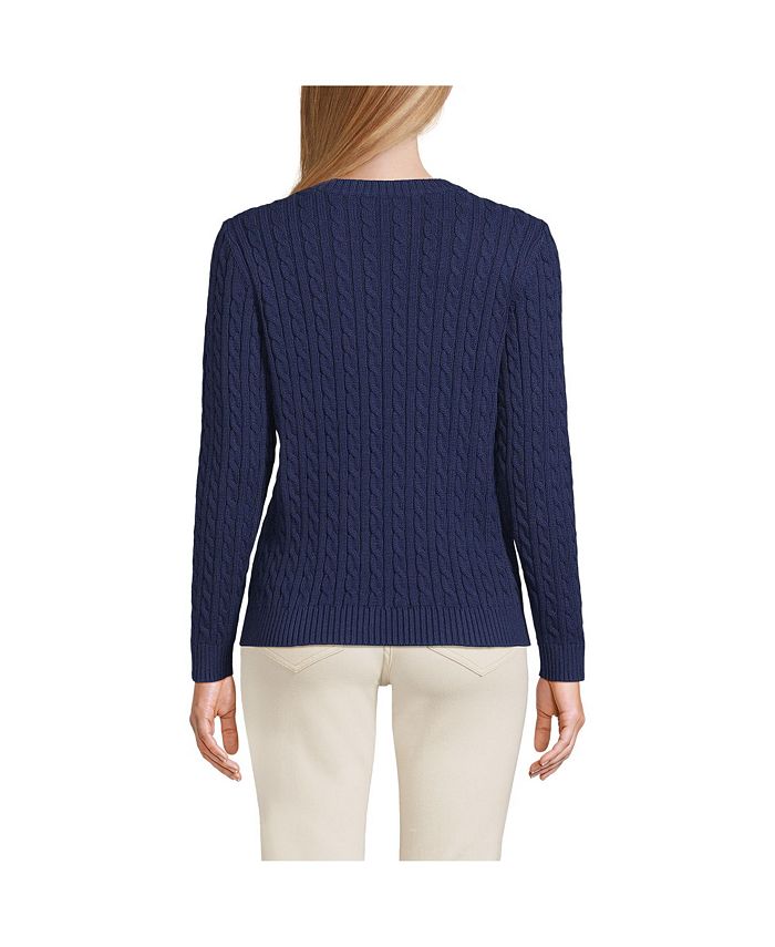 Lands' End Women's Drifter Cable Crew Neck Sweater Macy's