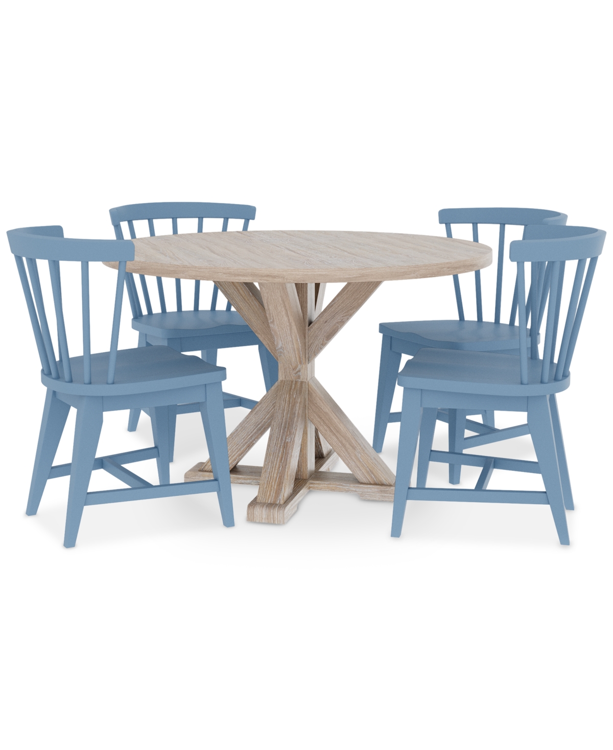 Shop Macy's Catriona 5pc Dining Set (round Dining Table + 4 Wood Side Chairs) In Blue
