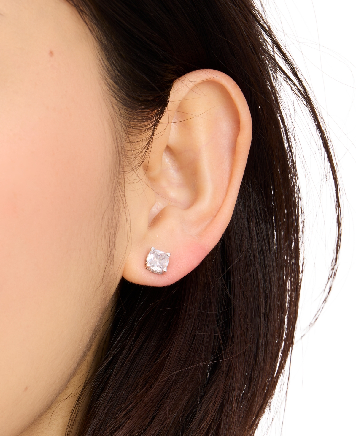 Shop Kate Spade Cubic Zirconia Square Stud Earrings In Clear,silv