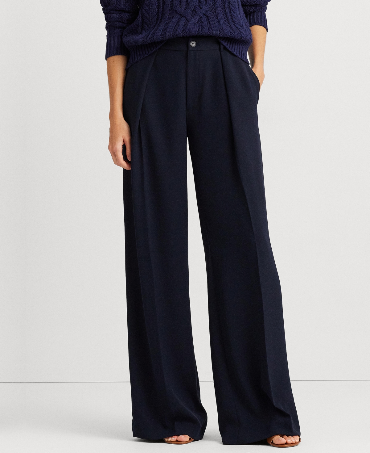 Shop Ralph Lauren Women's Double-faced Georgette Wide-leg Pants, Regular & Petite
