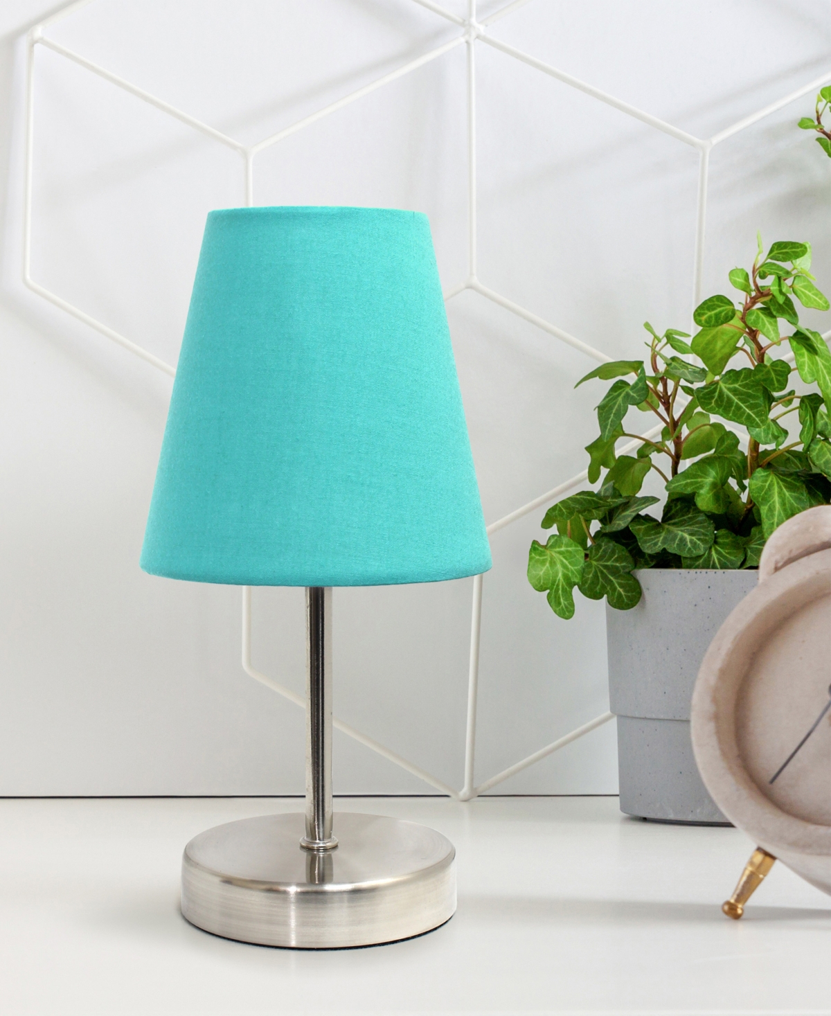 Creekwood Home Nauru Traditional Petite Metal Stick Bedside Table Desk Lamp with Fabric Empire Shade -Blue