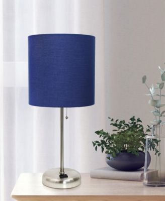 Oslo 19.5" Contemporary Bedside Standard Metal Table Desk Lamp with White Drum Fabric Shade