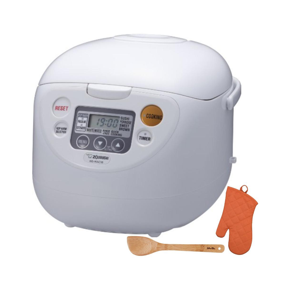 Micom Rice Cooker and Warmer (10-Cup/White) with Stir Spatula & Mitt - White