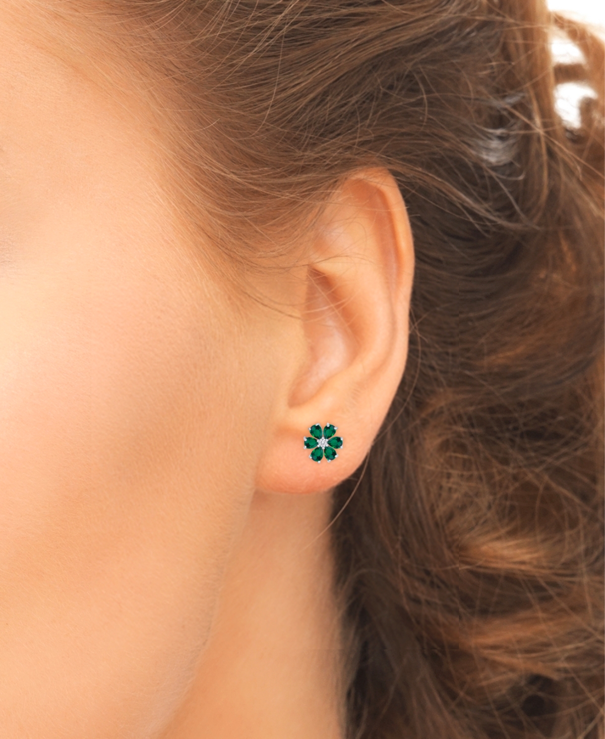 Shop Macy's Green Quartz (1-1/3 Ct. T.w.) & Lab Grown White Sapphire (1/10 Ct. T.w.) Flower Stud Earrings In Ste