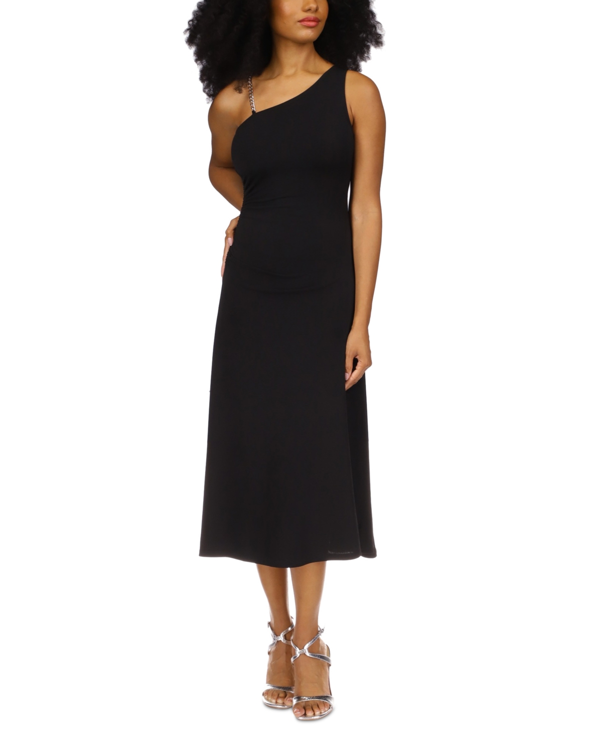 Shop Michael Kors Michael  Women's One-shoulder Midi Dress In Black
