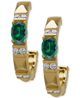 Macy's - Green Quartz (1/8 ct. t.w.) & Lab Grown White Sapphire (1/4 ct. t.w.) Pyramid Half Hoop Earrings in 14k Gold-Plated Sterling Silver