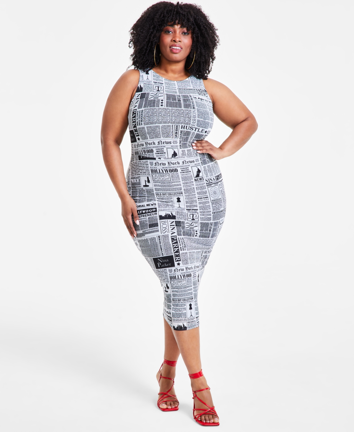 Nina Parker Trendy Plus Size Printed Mesh Midi Dress, Created for Macy's