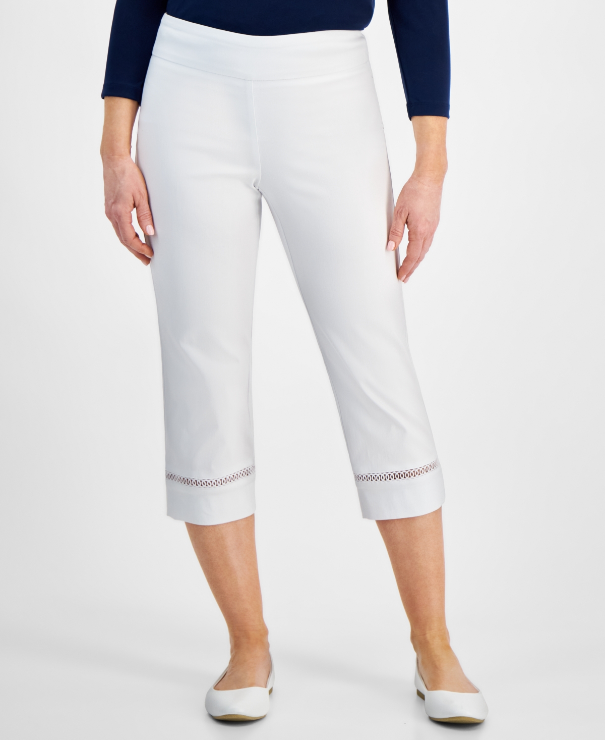 Jm Collection Petite Mid Rise Pull-on Capri Pants, Created For Macy's In Bright White