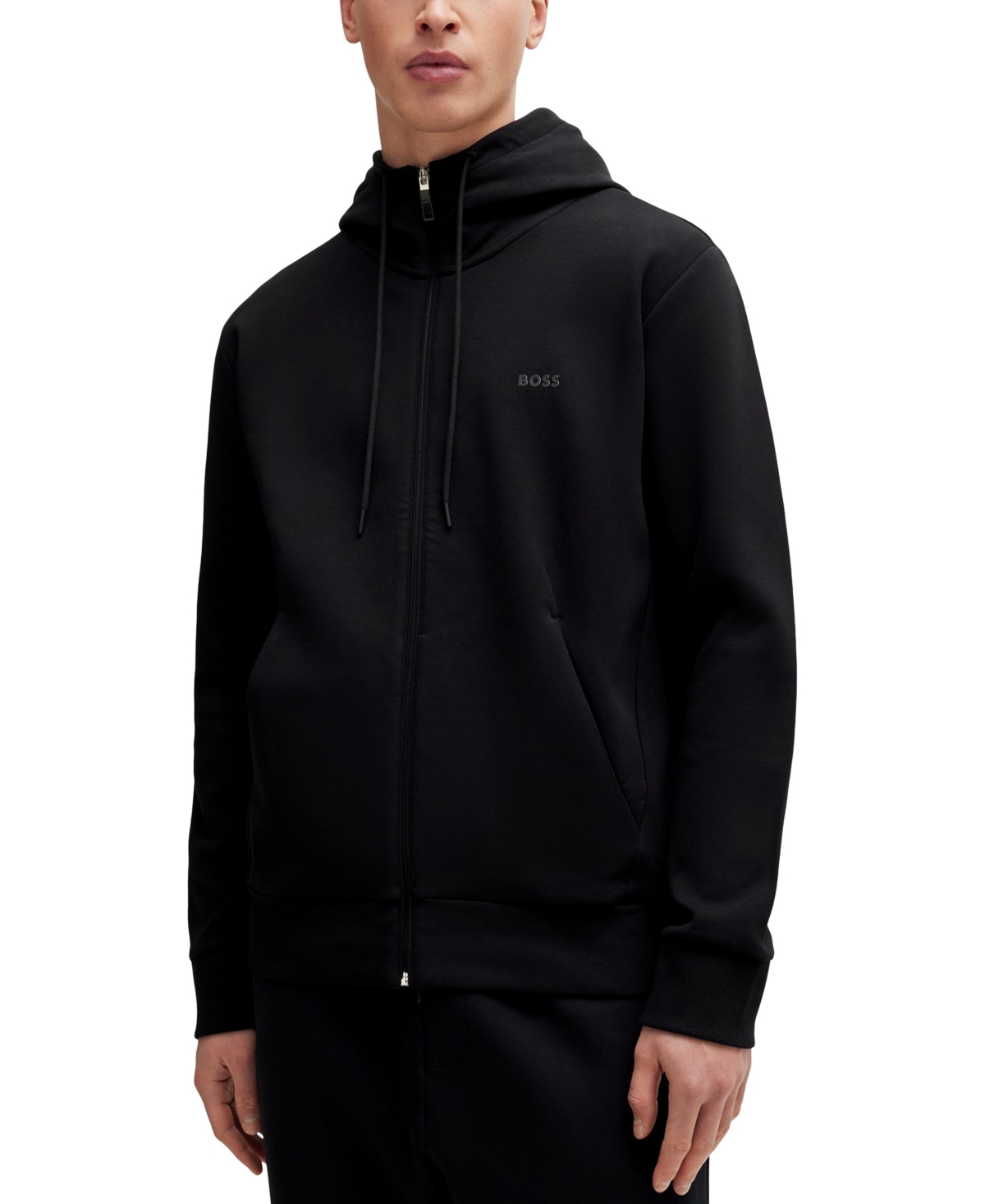 Shop Hugo Boss Boss By  Men's Logo Print Zip-up Hoodie In Black