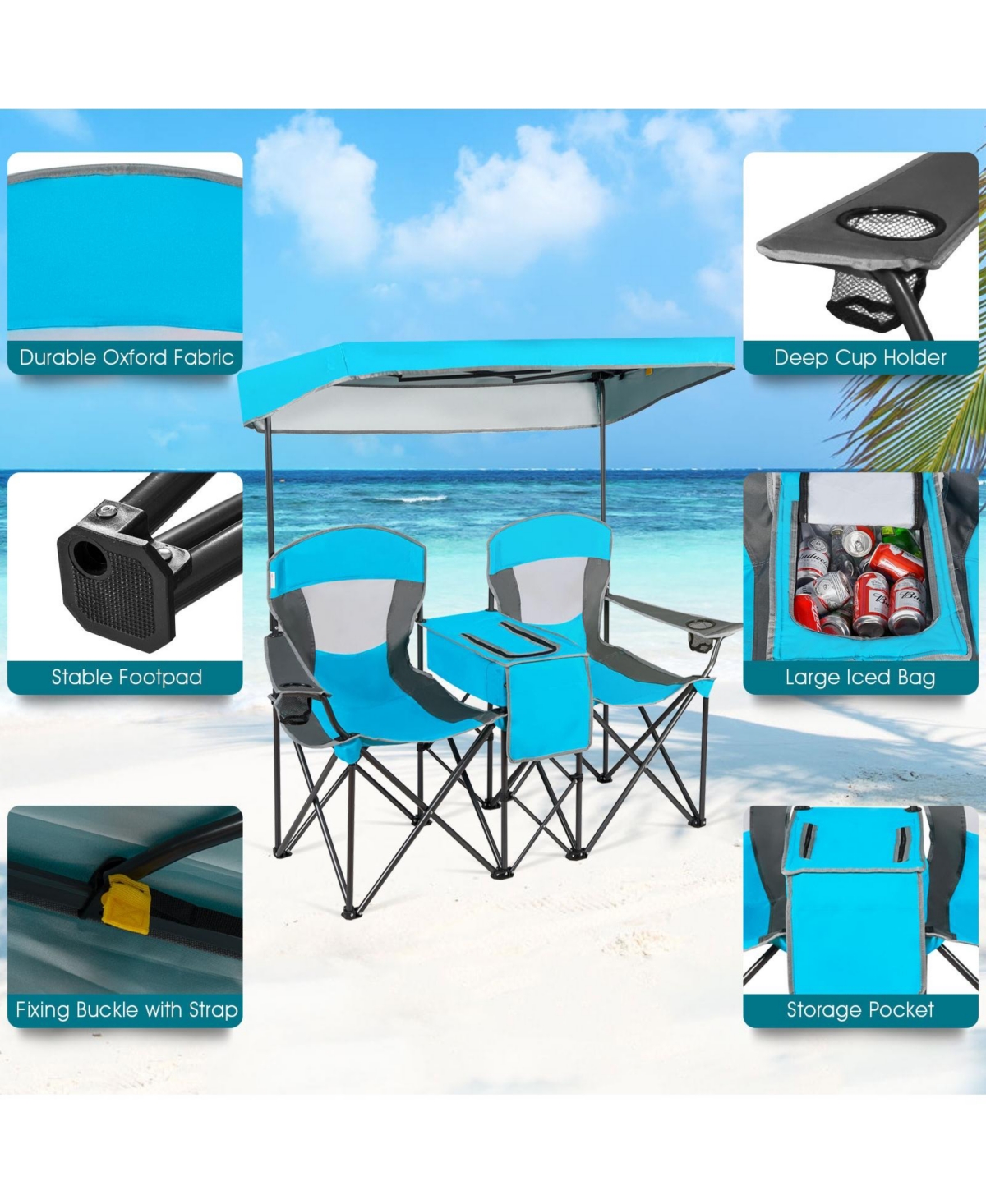 Portable Folding Camping Canopy Chairs with Cup Holder