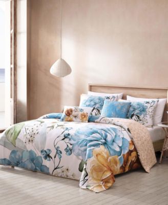 Maia Blue Bedding 200 Thread Count 100% Cotton Sateen 5 Piece Reversible Queen Comforter Set