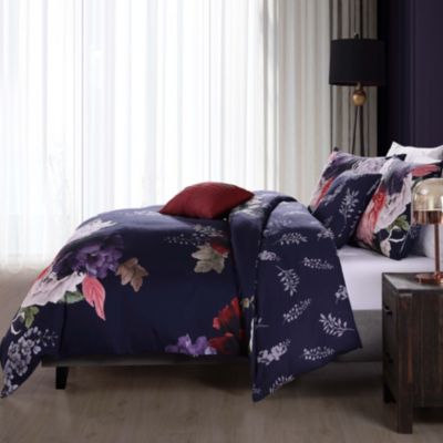 Deep Purple Garden Bedding 200 Thread Count 100% Cotton Sateen 5 Piece King Size Reversible Comforter Set