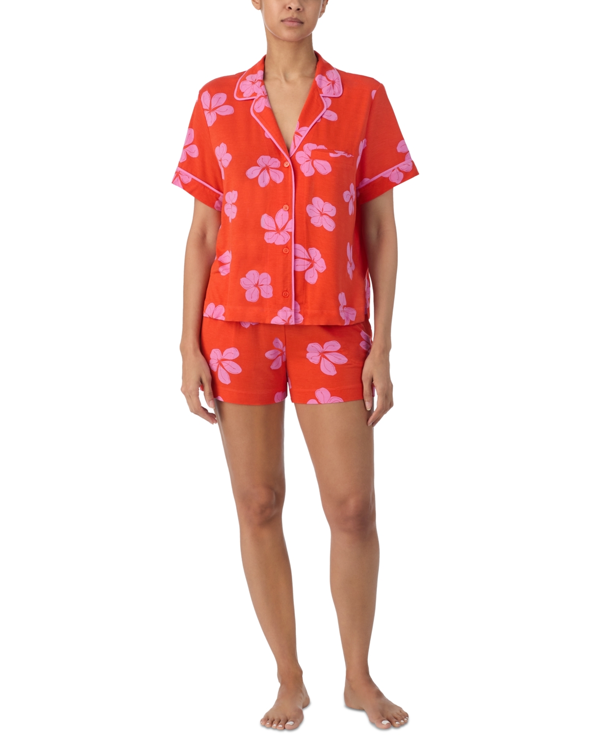 Women's 2-Pc. Floral Boxer Pajamas Set - Red Print