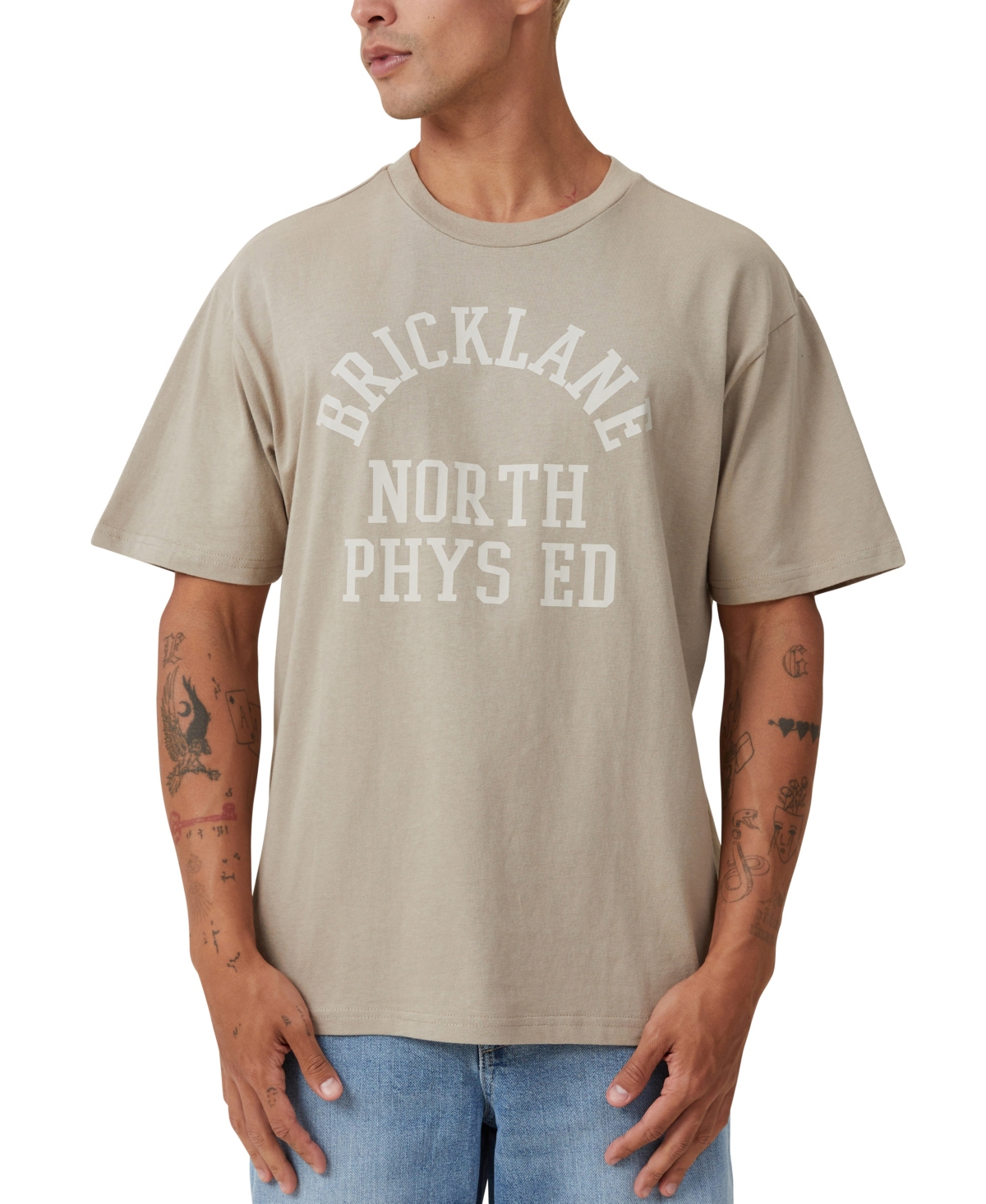 Men's Loose Fit College T-Shirt - Beige