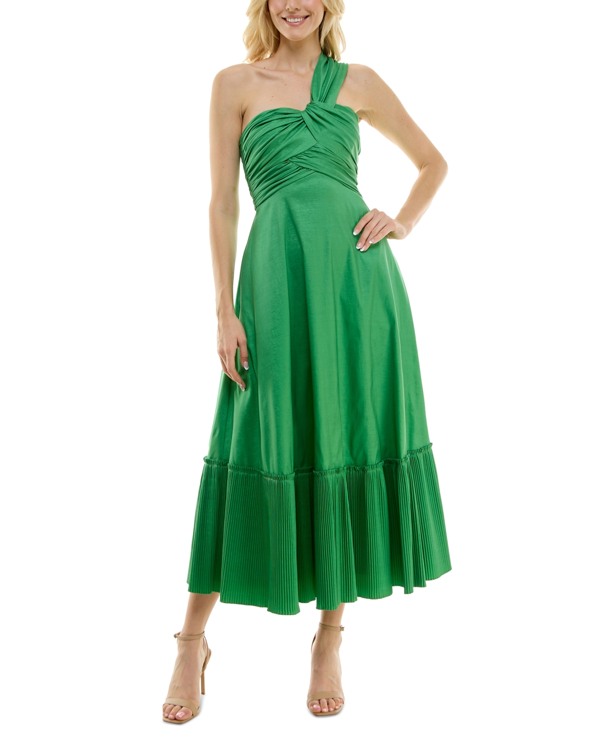 Women's Ruched One-Shoulder Gown - Lime Green