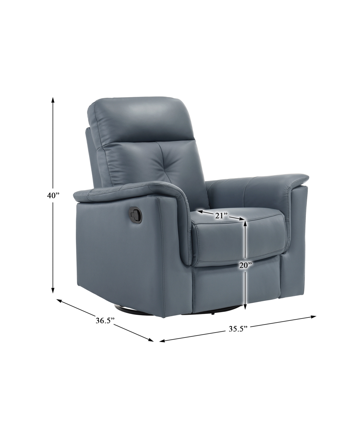 Homelegance White Label Emillia 36" Leather Swivel Glider Reclining Chair In Gray