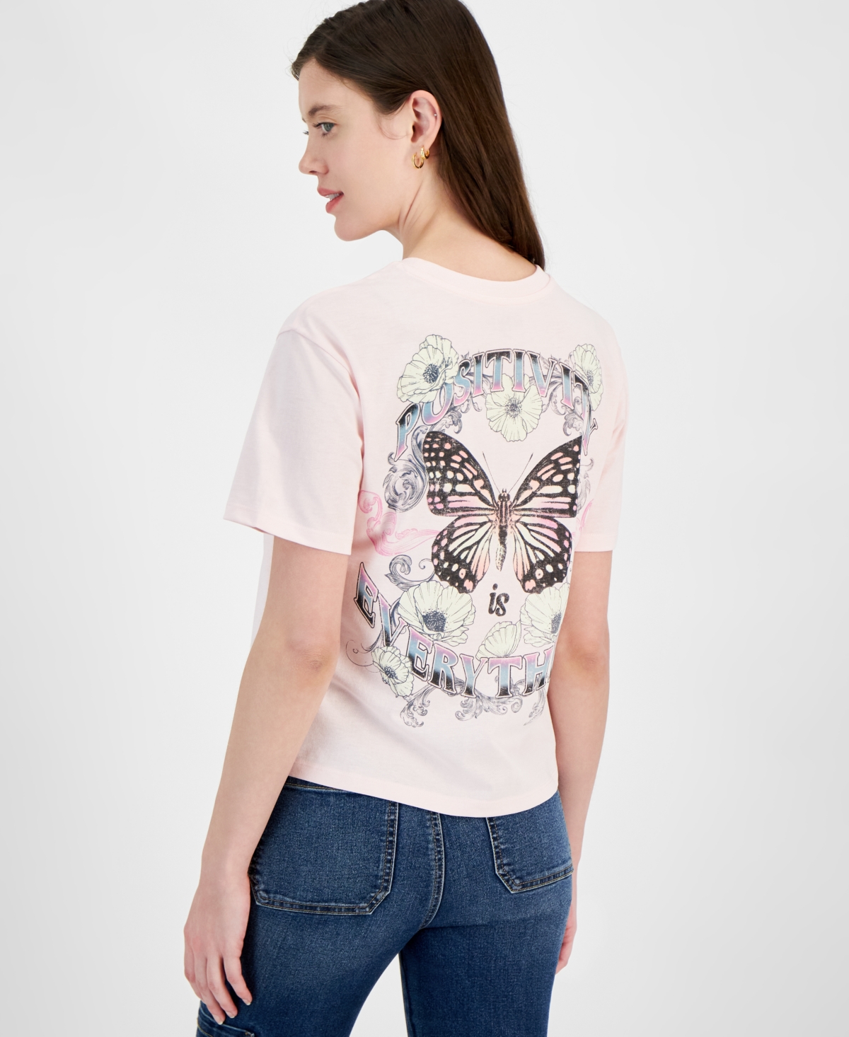 Rebellious One Juniors' Butterfly Graphic T-Shirt