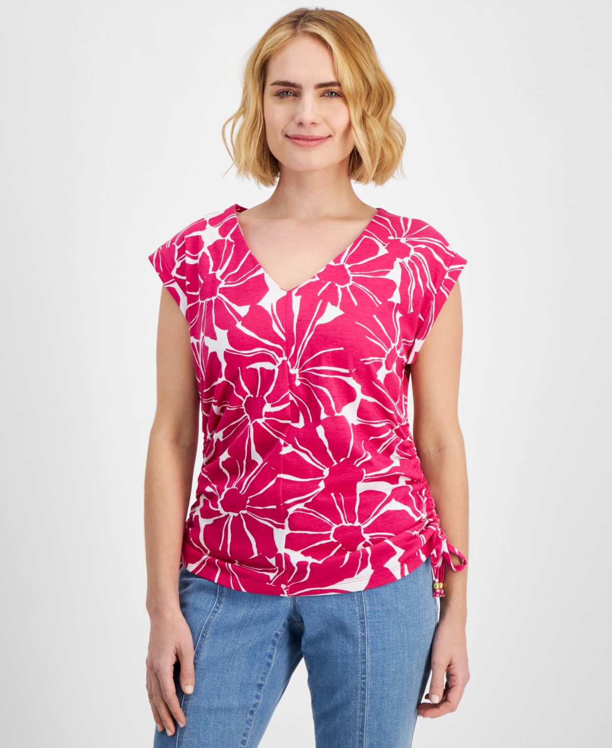 Petite Floral-Print Tie-Hem Top, Created for Macy's - Tala Blooms A