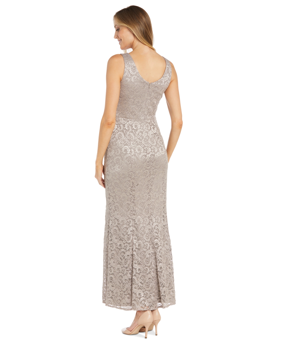 Shop R & M Richards Petite 2-pc. Metallic-lace Gown & Jacket Set In Champagne